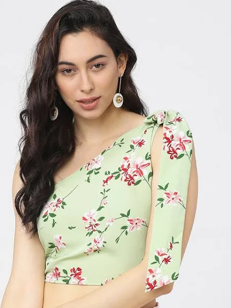 Women's Floral Print One Shoulder Puff Sleeve Top - Image 3