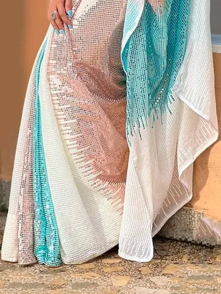Embellished Sequinned Pure Georgette Saree - Image 3
