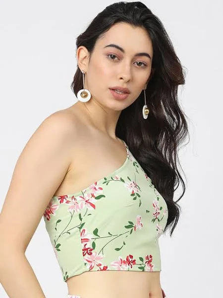 Women's Floral Print One Shoulder Puff Sleeve Top