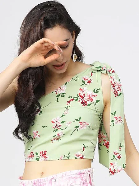 Women's Floral Print One Shoulder Puff Sleeve Top - Image 5