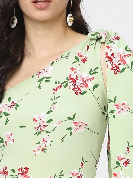 Women's Floral Print One Shoulder Puff Sleeve Top - Image 6