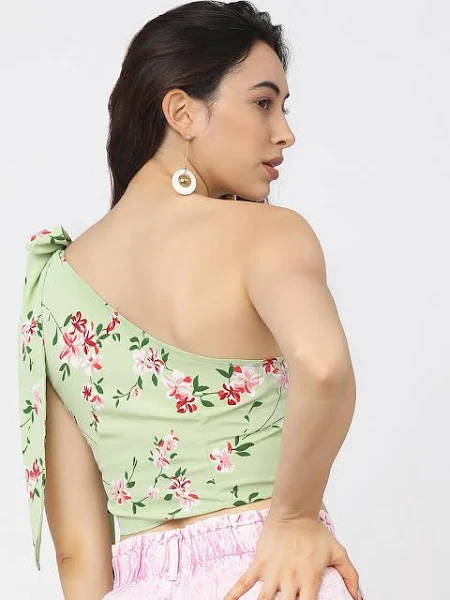Women's Floral Print One Shoulder Puff Sleeve Top - Image 7