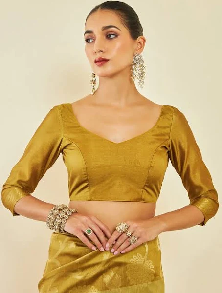 Gold Tussar Silk Saree with Zari Woven Floral and Foliage Designs - Image 8