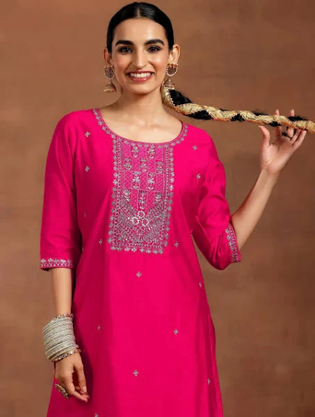 Pink Silk Blend Yoke Design Kurta & Pant with Dupatta - Image 4